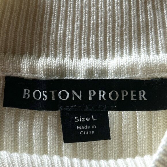 Boston Proper SZL Ivory Viscose Mock Neck Ribbed Sweater Minimalist Classic Chic - Picture 11 of 12
